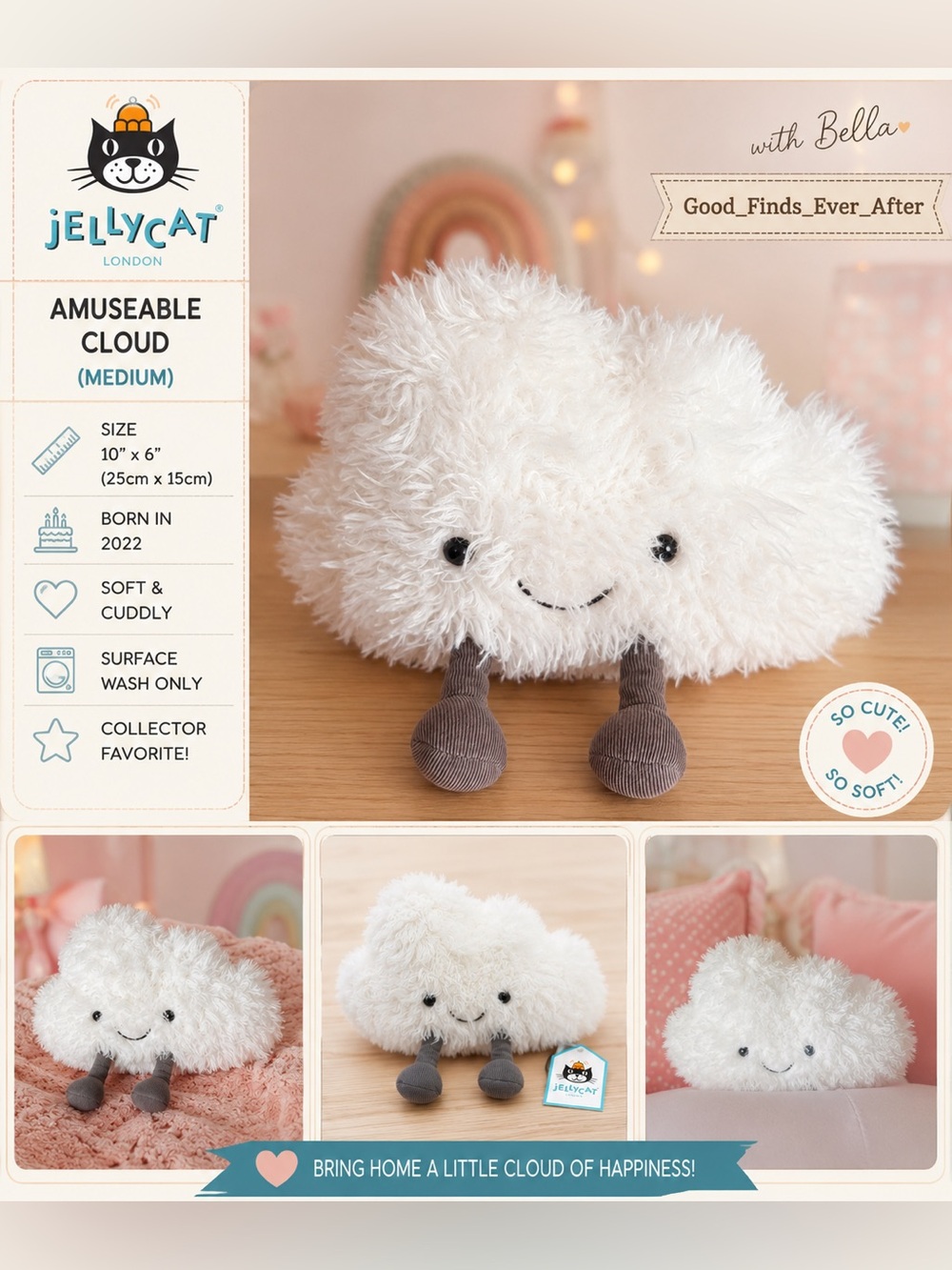 Jellycat London Amuseables Cloud Bag *New* *RETIRED* *Soft* *Popular*